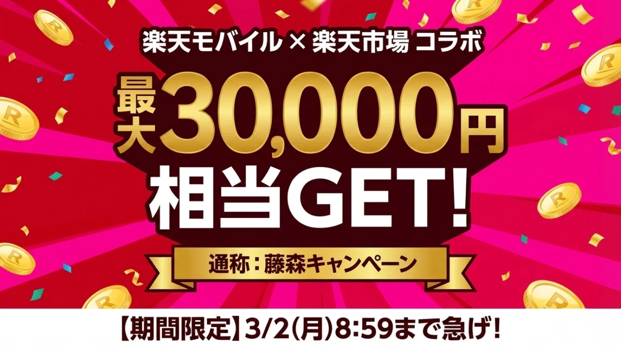 【終了】通称「藤森キャンペーン」とは？楽天モバイル×楽天市場で最大30,000円相当もらえる条件を解説