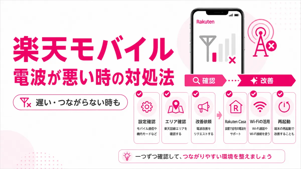 楽天モバイルの電波が悪い・繋がらない時の対処法｜電波状況の確認方法も解説